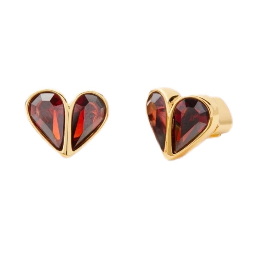 $58 Kate Spade Rock Solid Stone Small Heart Stud Earrings in red and gold